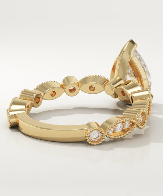 Pear Cut Milgrain Pave Lab-Grown Diamond Engagement Ring