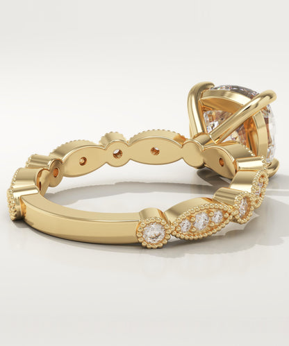 Round Cut Milgrain Pave Lab-Grown Diamond Engagement Ring