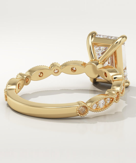 Emerald Cut Milgrain Pave Lab-Grown Diamond Engagement Ring