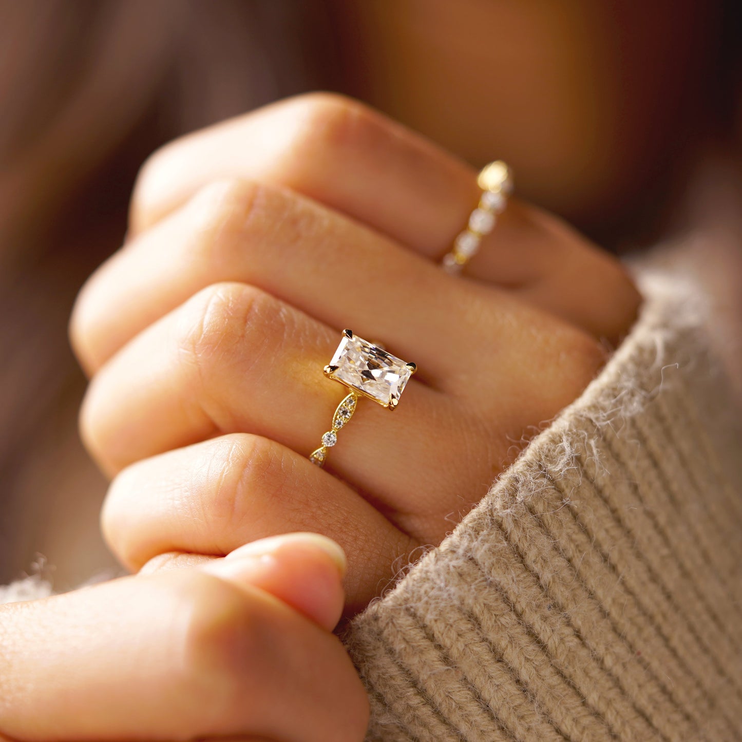 Radiant Cut Milgrain Pave Lab-Grown Diamond Engagement Ring