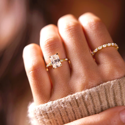 Radiant Cut Milgrain Pave Lab-Grown Diamond Engagement Ring