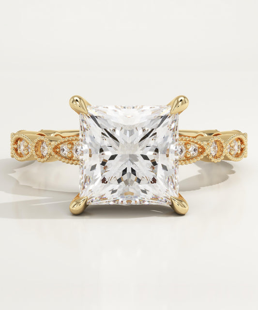 Princess Cut Milgrain Pave Lab-Grown Diamond Engagement Ring