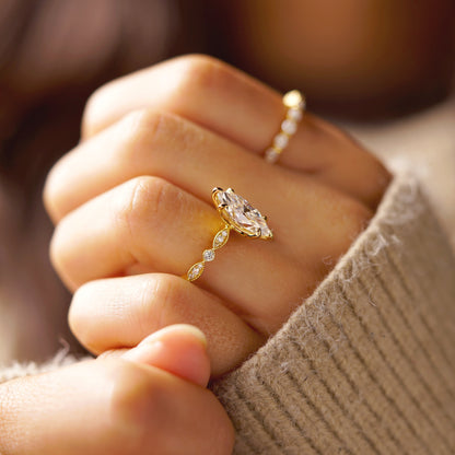 Marquise Cut Milgrain Pave Lab-Grown Diamond Engagement Ring