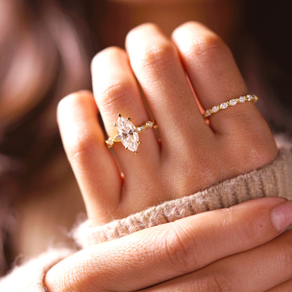Marquise Cut Milgrain Pave Lab-Grown Diamond Engagement Ring