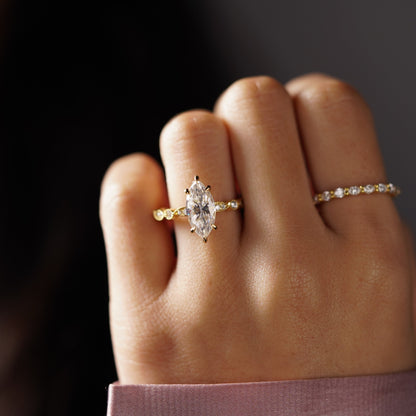 Marquise Cut Milgrain Pave Lab-Grown Diamond Engagement Ring