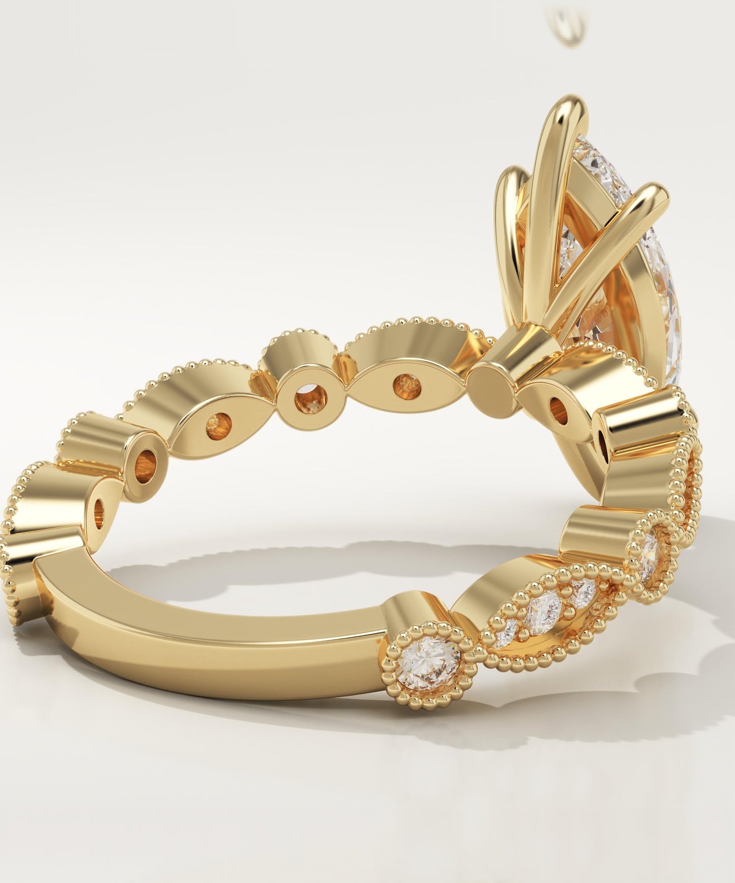 Marquise Cut Milgrain Pave Lab-Grown Diamond Engagement Ring