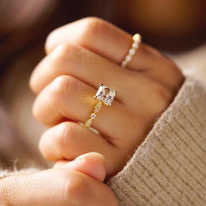Asscher Cut Milgrain Pave Lab-Grown Diamond Engagement Ring