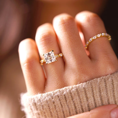 Asscher Cut Milgrain Pave Lab-Grown Diamond Engagement Ring