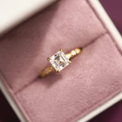 Asscher Cut Milgrain Pave Lab-Grown Diamond Engagement Ring