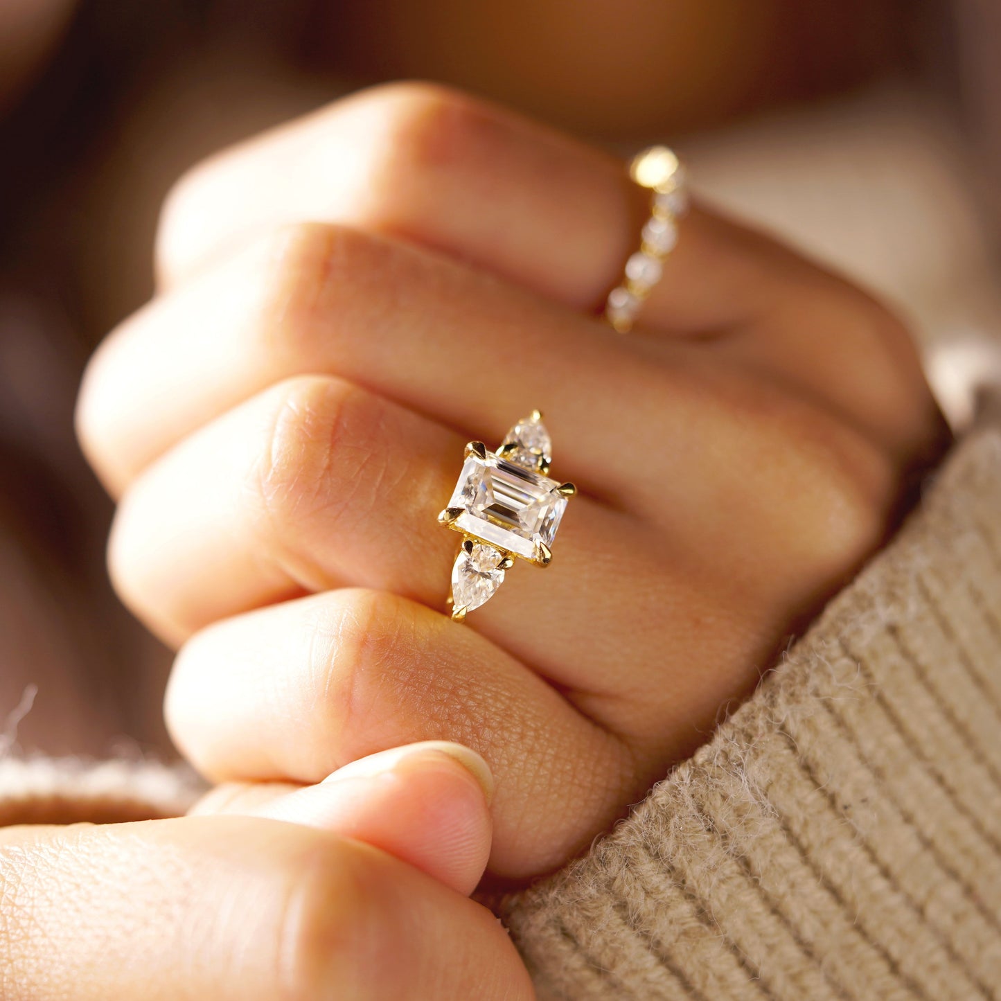 Emerald Cut Three Stone Lab-Grown Diamond Engagement Ring