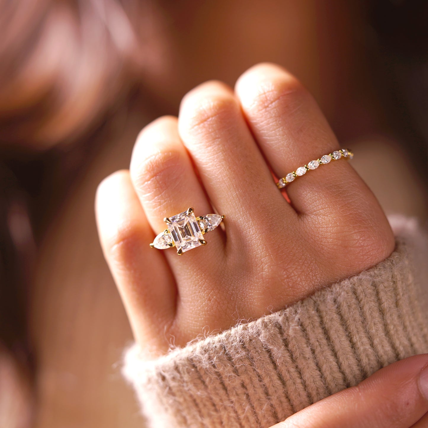 Emerald Cut Three Stone Lab-Grown Diamond Engagement Ring