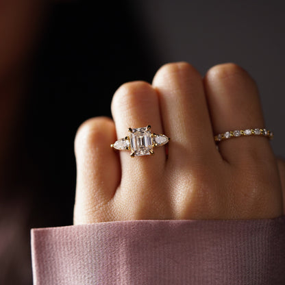 Emerald Cut Three Stone Lab-Grown Diamond Engagement Ring