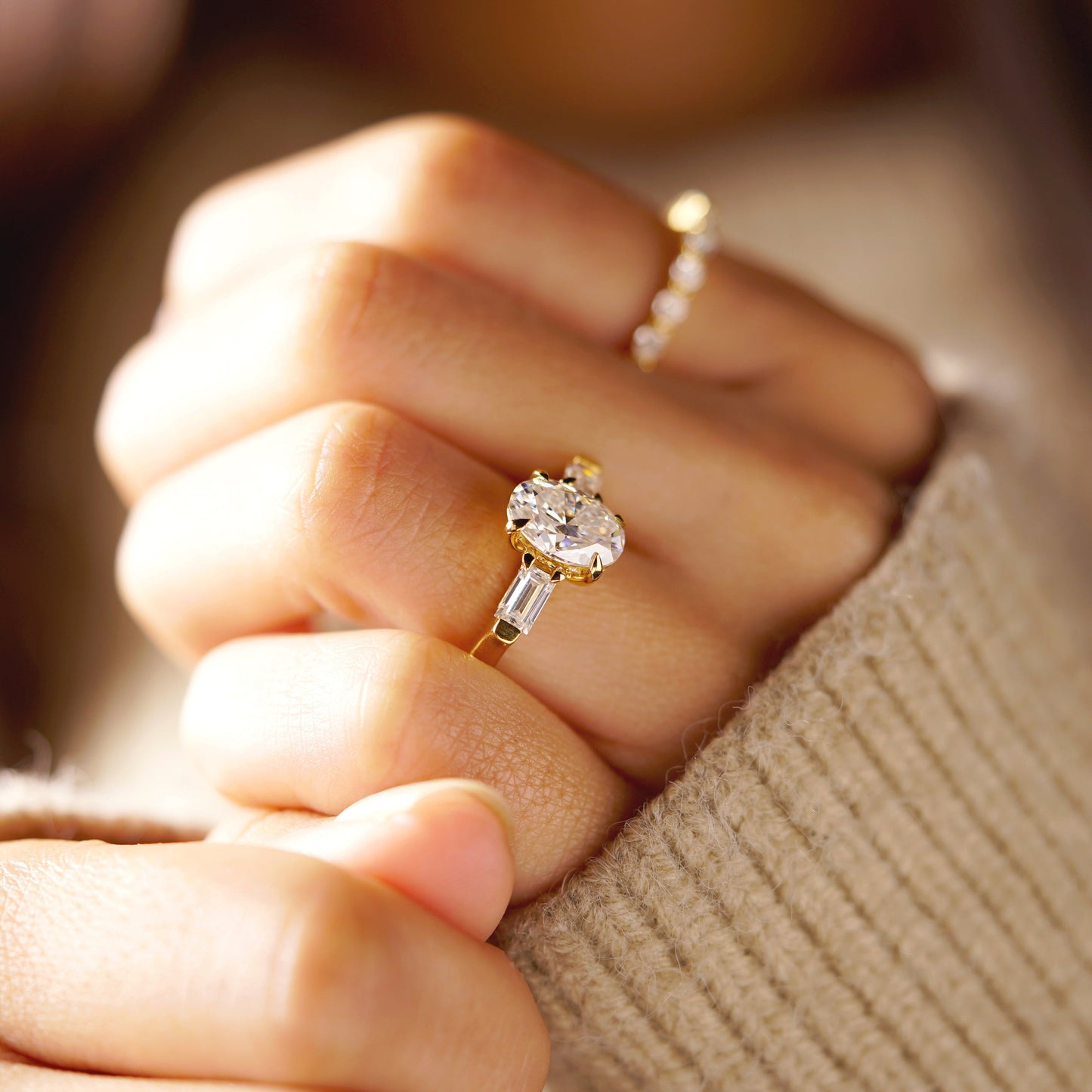 Oval Cut Three Stone Lab-Grown Diamond Engagement Ring
