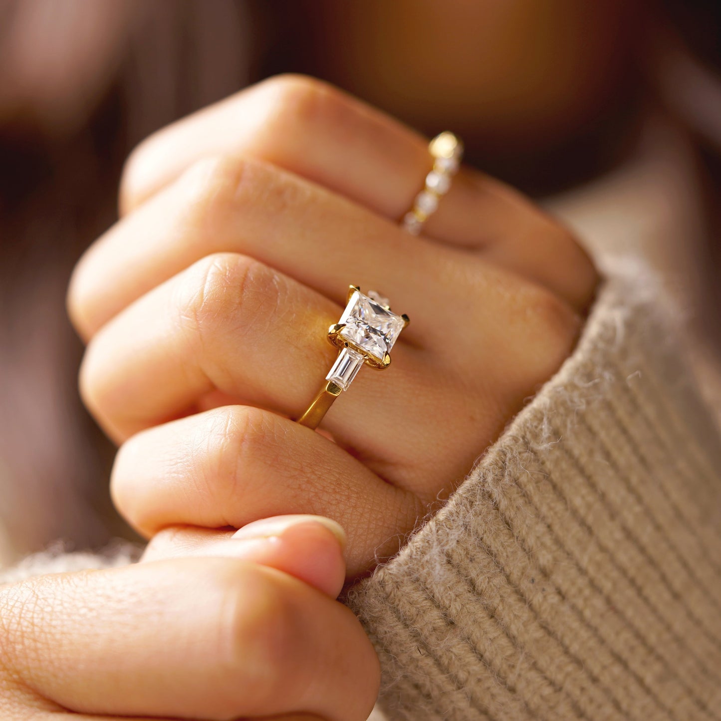 Princess Cut Three Stone Lab-Grown Diamond Engagement Ring