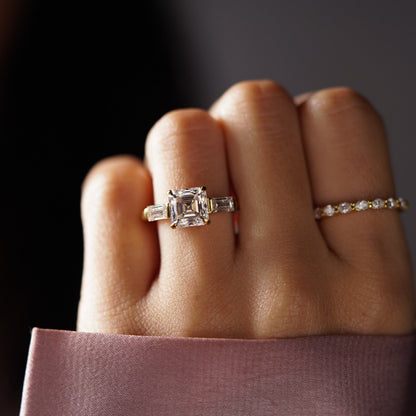 Asscher Cut Three Stone Lab-Grown Diamond Engagement Ring