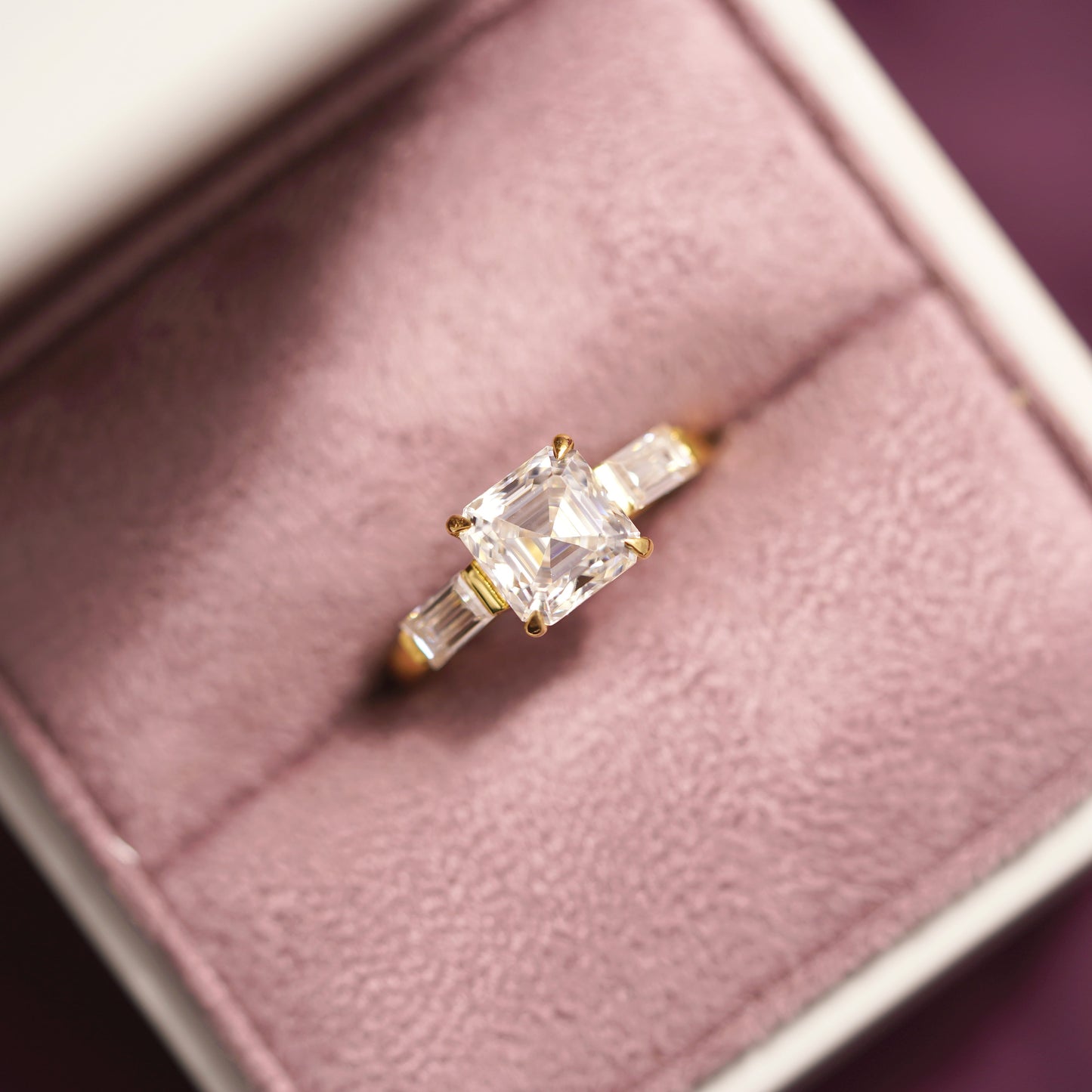 Asscher Cut Three Stone Lab-Grown Diamond Engagement Ring