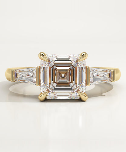 Asscher Cut Three Stone Lab-Grown Diamond Engagement Ring