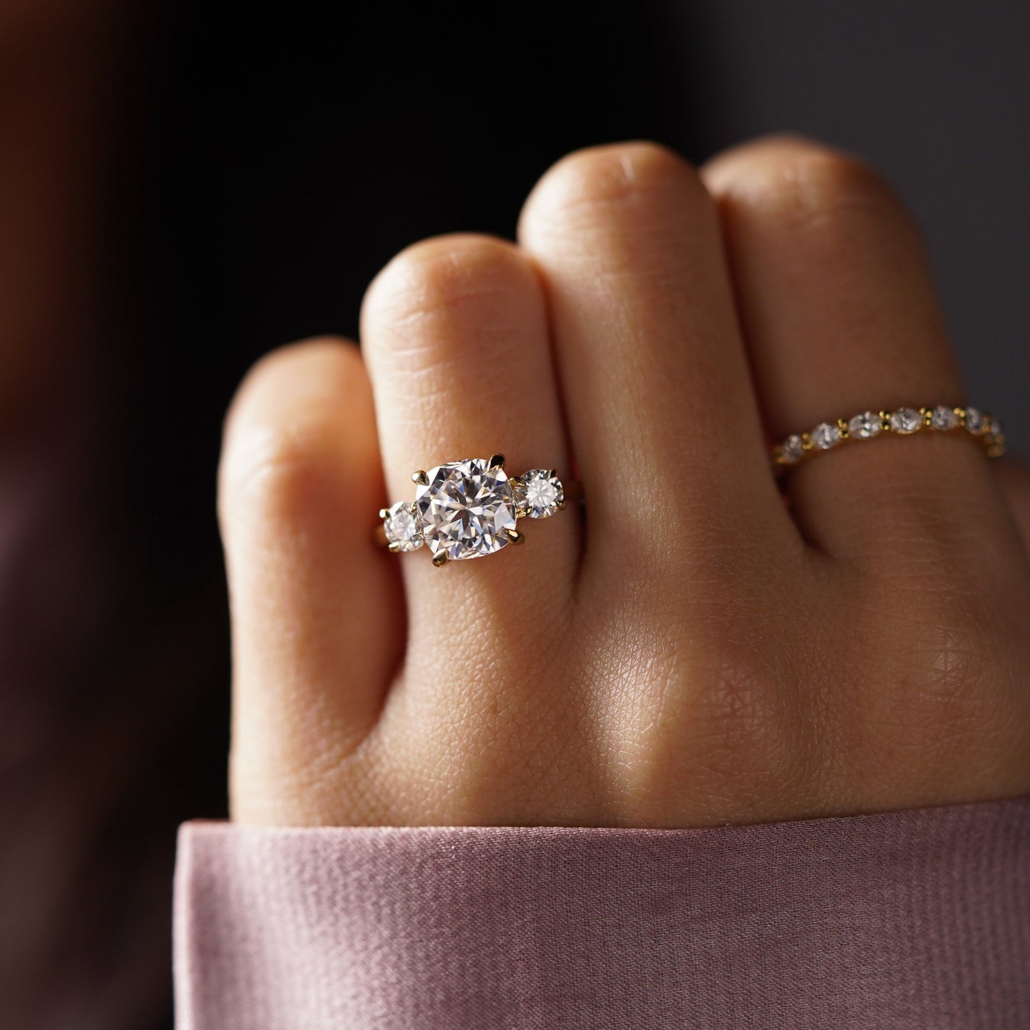 Cushion Cut Three Stone Lab-Grown Diamond Engagement Ring