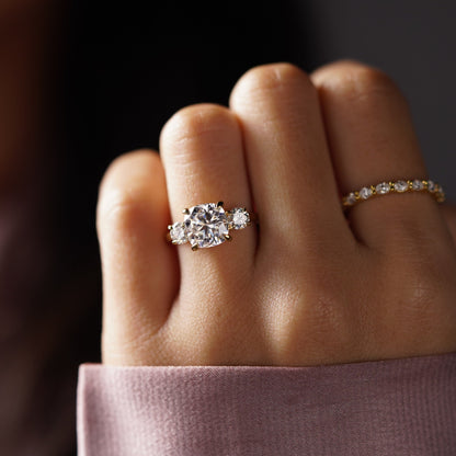 Cushion Cut Three Stone Lab-Grown Diamond Engagement Ring
