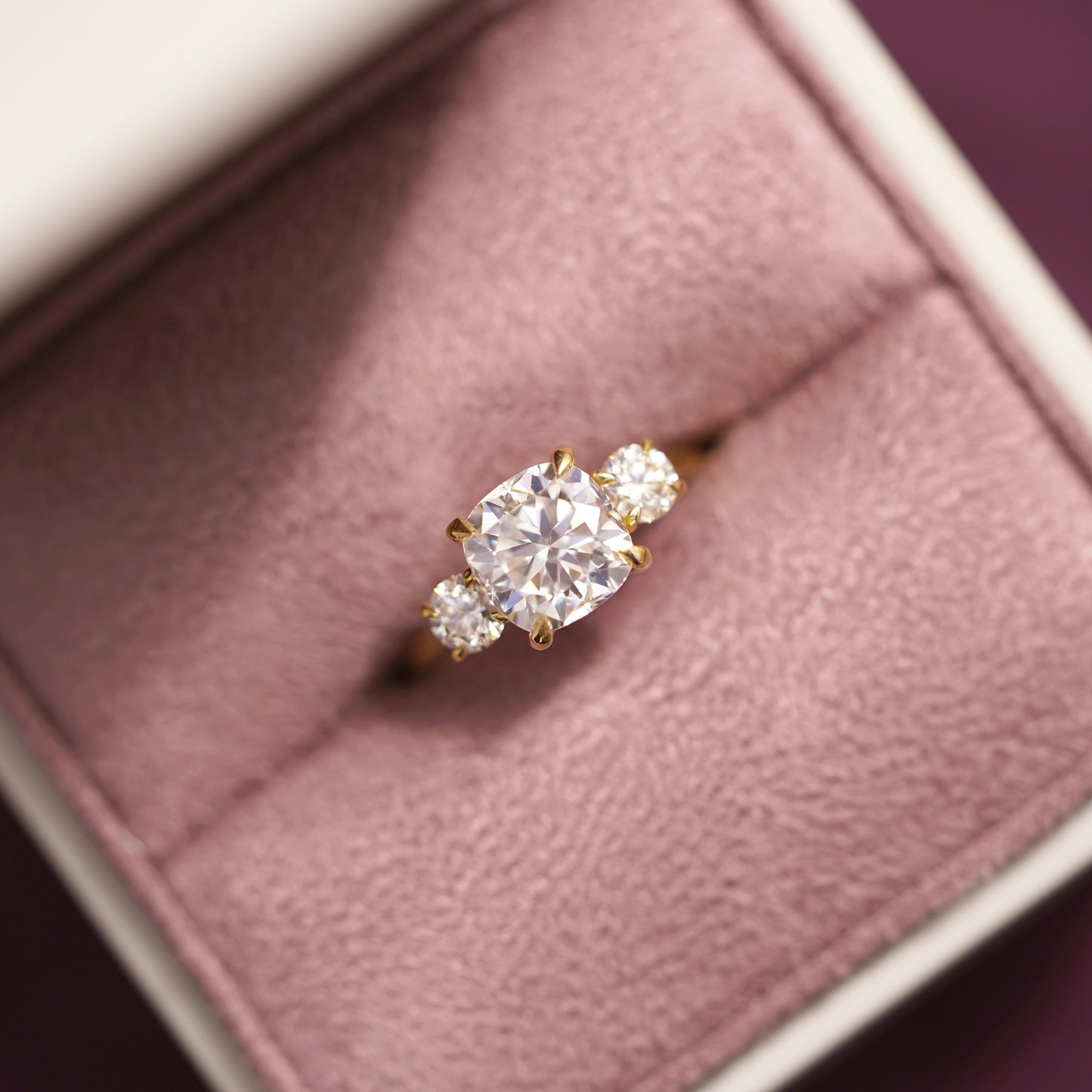 Cushion Cut Three Stone Lab-Grown Diamond Engagement Ring