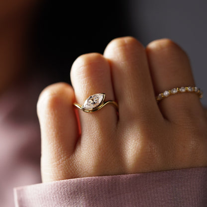 Marquise Cut Half Bezel Waved Lab-Grown Diamond Engagement Ring