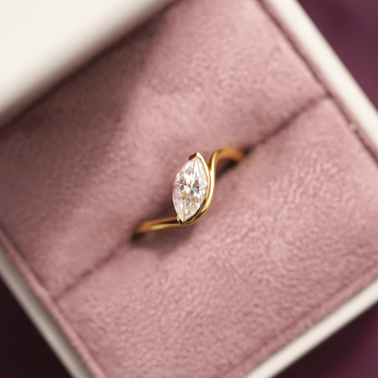 Marquise Cut Half Bezel Waved Lab-Grown Diamond Engagement Ring
