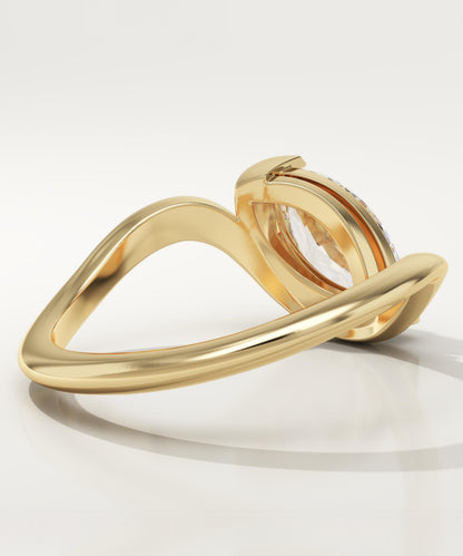 Marquise Cut Half Bezel Waved Lab-Grown Diamond Engagement Ring