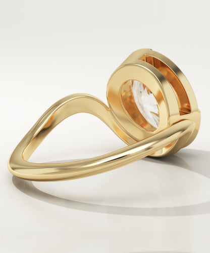 Oval Cut Half Bezel Waved Lab-Grown Diamond Engagement Ring
