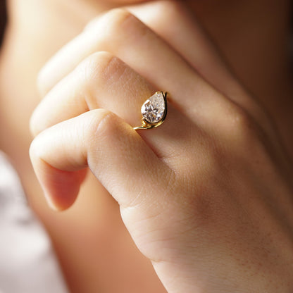 Pear Cut Half Bezel Waved Lab-Grown Diamond Engagement Ring
