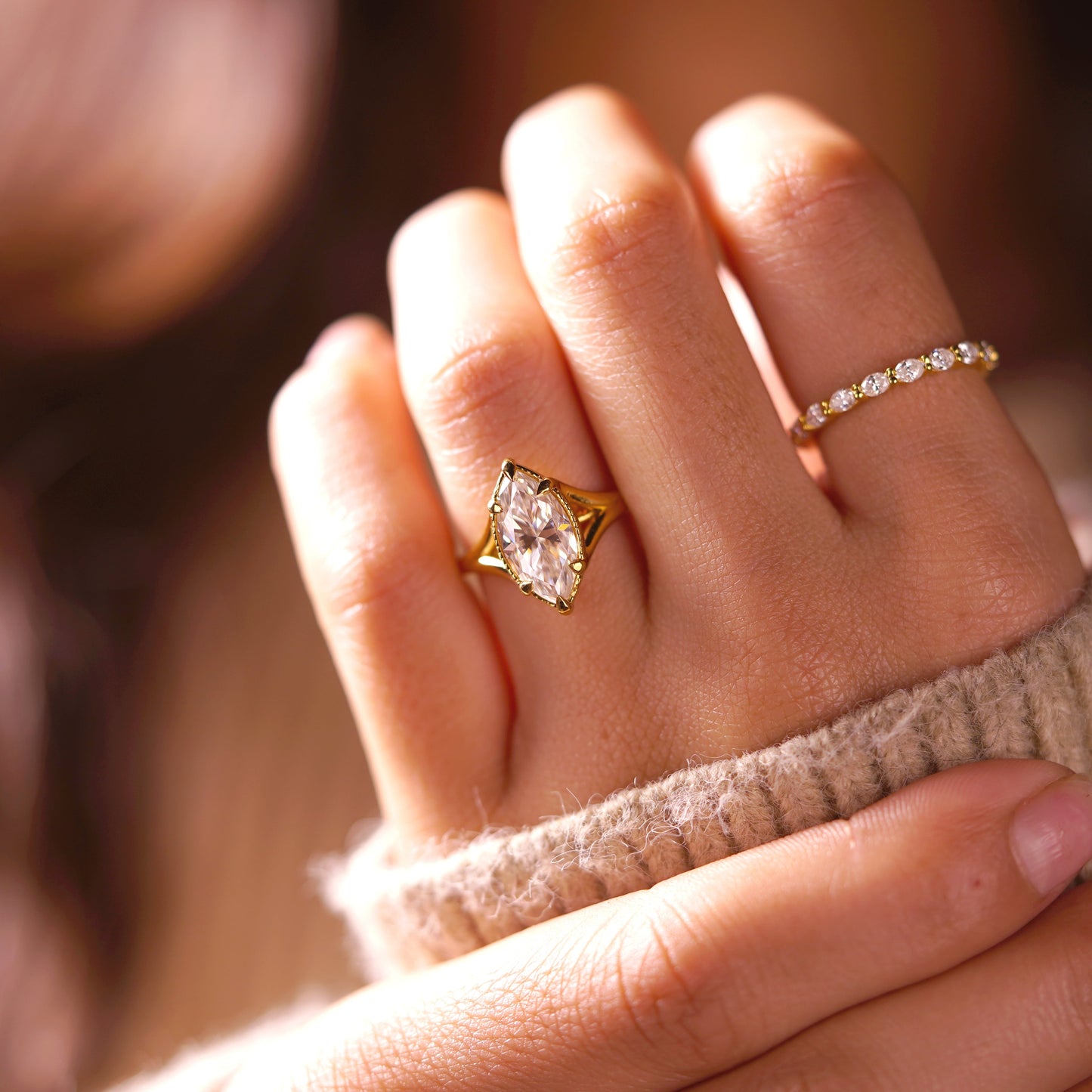 Marquise Cut Split Shank Lab-Grown Diamond Engagement Ring