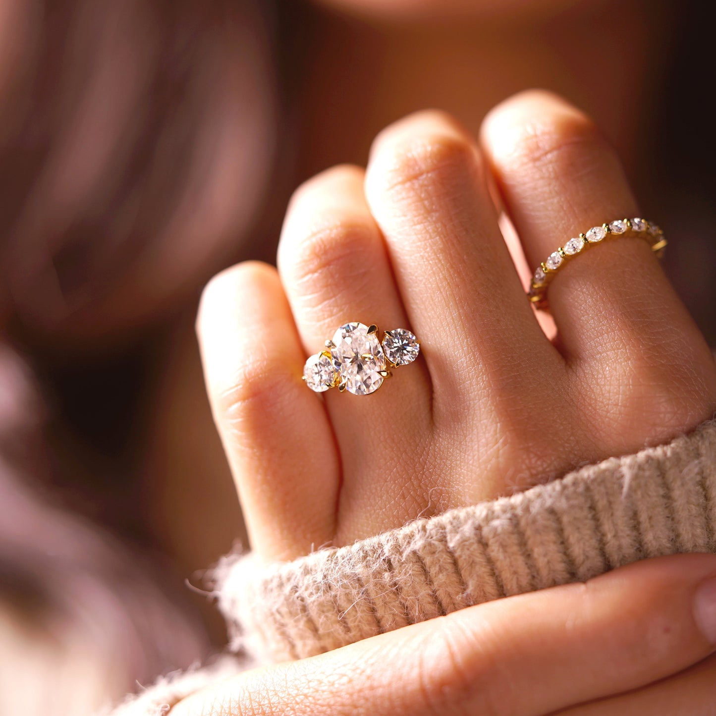 Oval Cut Three stone Lab-Grown Diamond Engagement Ring