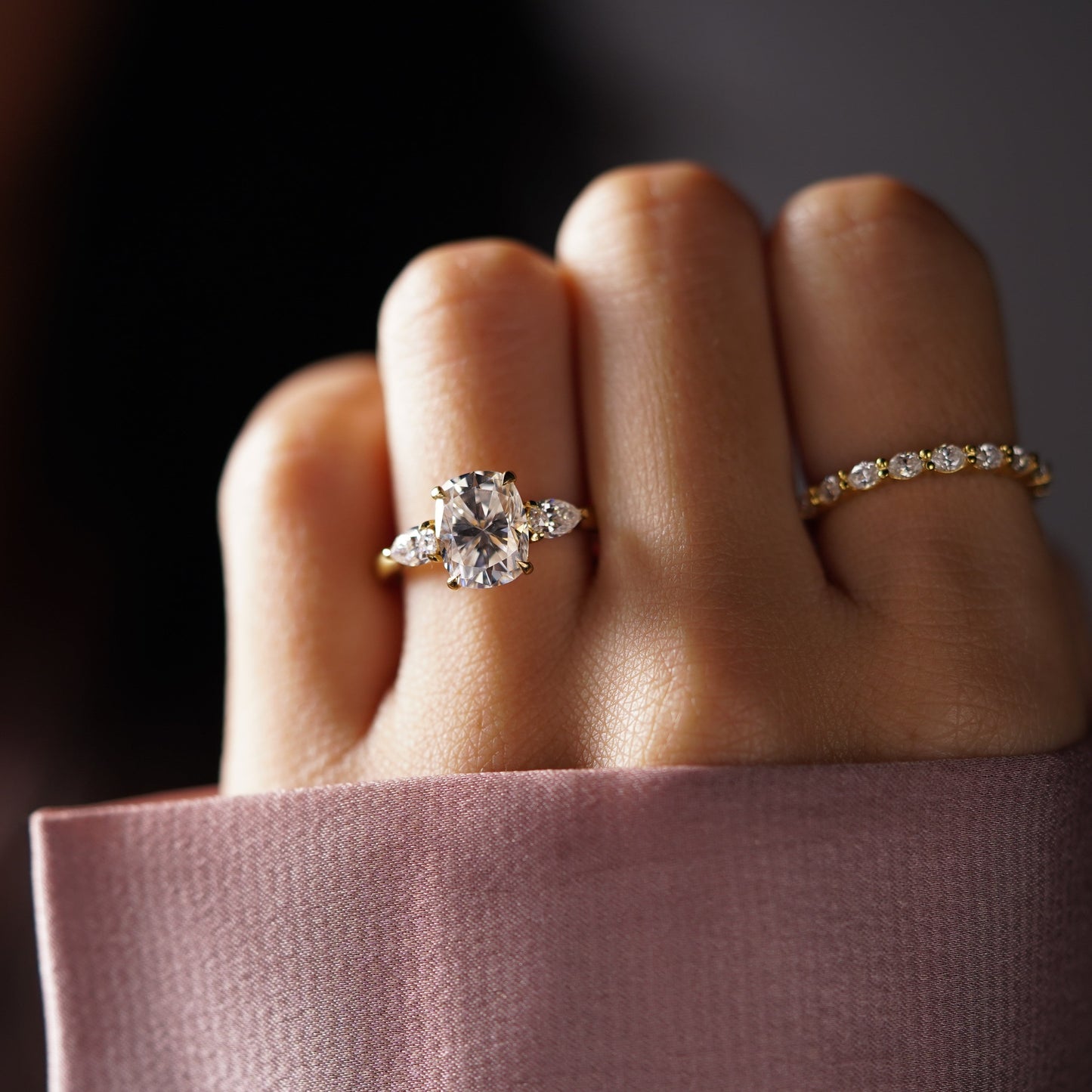 Elongated Cushion Cut Three stone Lab-Grown Diamond Engagement Ring