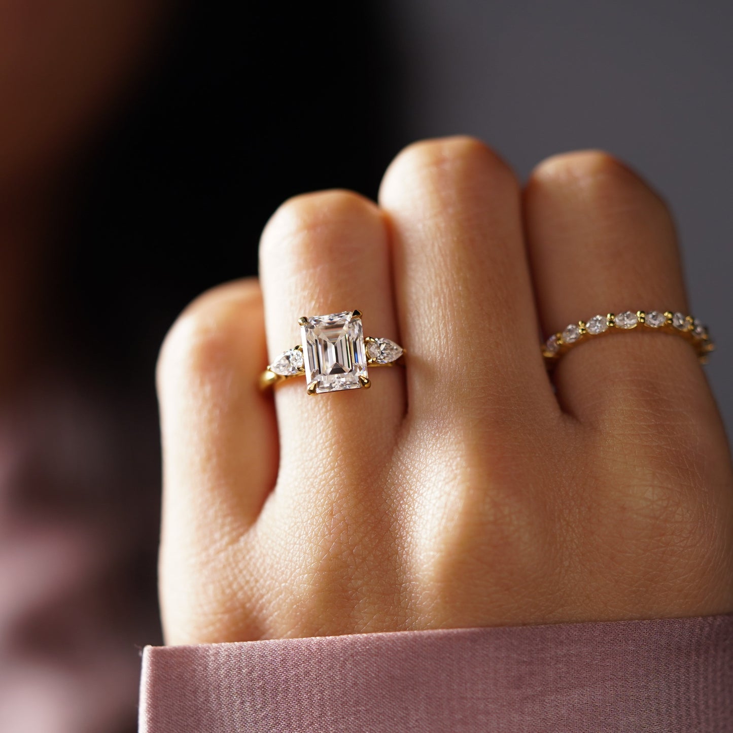 Emerald Cut Three Stone Lab-Grown Diamond Engagement Ring