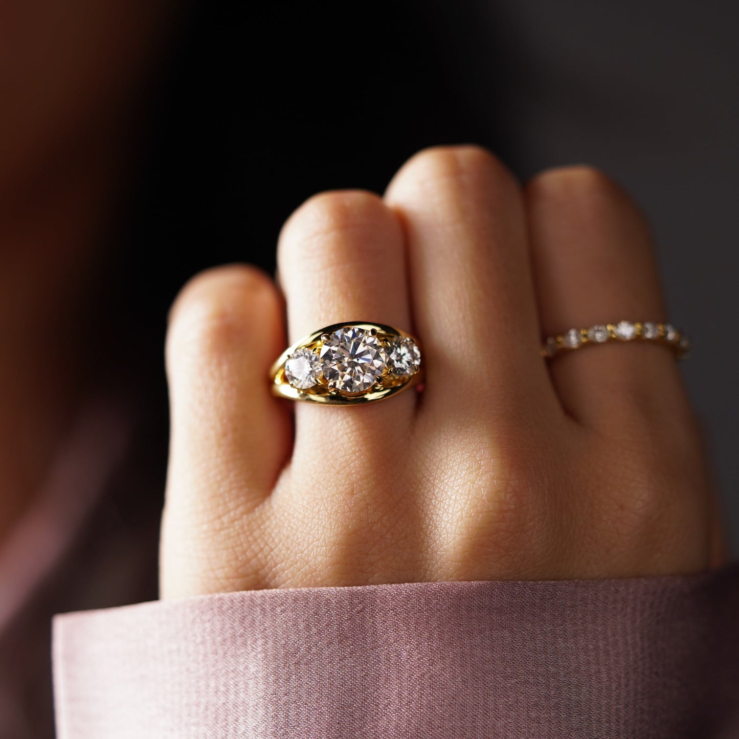 Round Cut Three Stone Split Shank Lab-Grown Diamond Engagement Ring