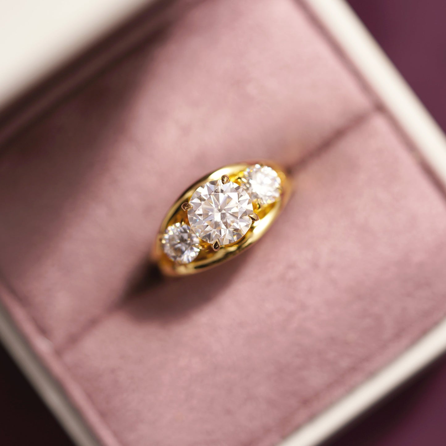 Round Cut Three Stone Split Shank Lab-Grown Diamond Engagement Ring