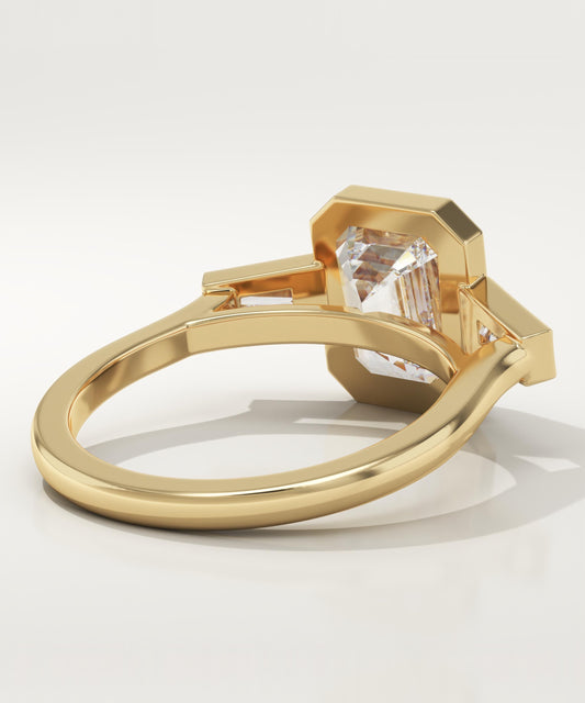 Emerald Cut Bezel Three Stone Lab-Grown Diamond Engagement Ring