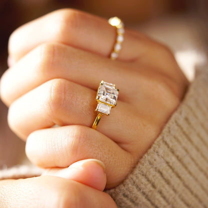 Asscher Cut Three Stone Lab-Grown Diamond Engagement Ring