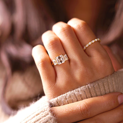 Asscher Cut Three Stone Lab-Grown Diamond Engagement Ring