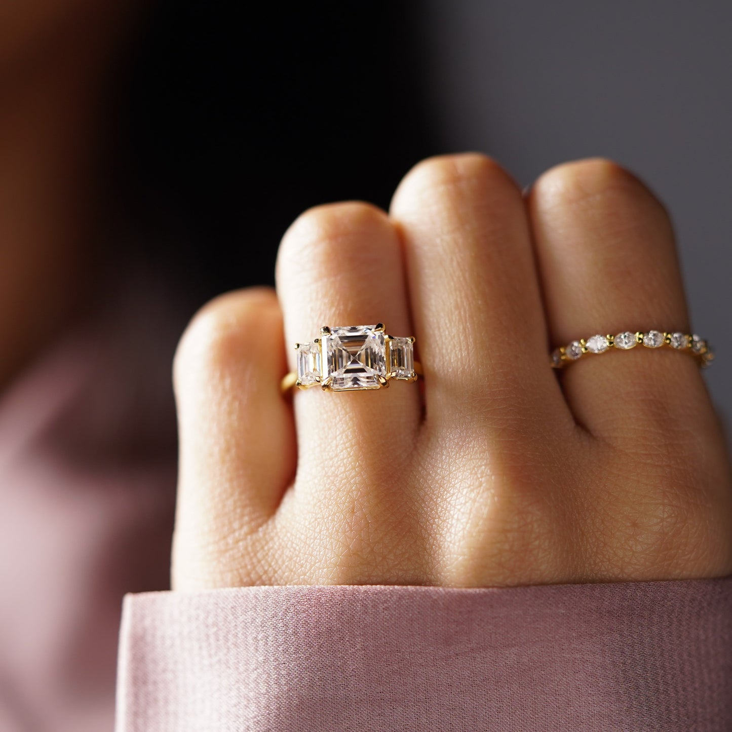 Asscher Cut Three Stone Lab-Grown Diamond Engagement Ring
