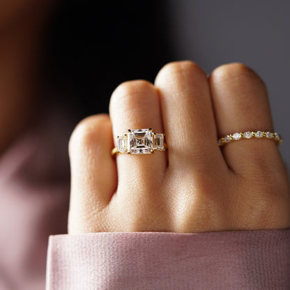 Asscher Cut Three Stone Lab-Grown Diamond Engagement Ring