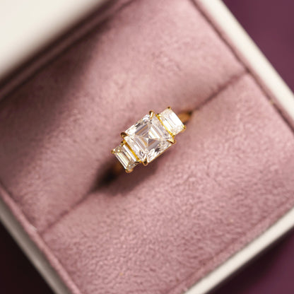 Asscher Cut Three Stone Lab-Grown Diamond Engagement Ring