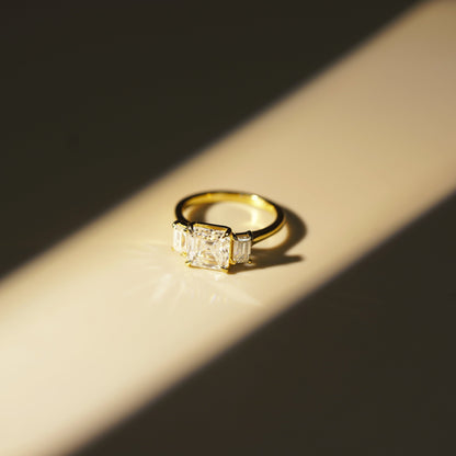 Asscher Cut Three Stone Lab-Grown Diamond Engagement Ring