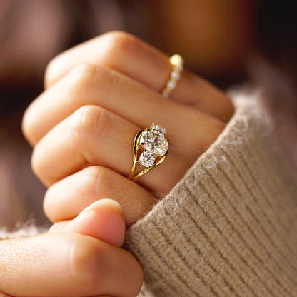 Elongated Cushion Cut Three Stone Lab-Grown Diamond Engagement Ring