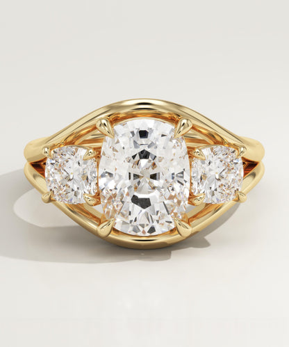 Elongated Cushion Cut Three Stone Lab-Grown Diamond Engagement Ring
