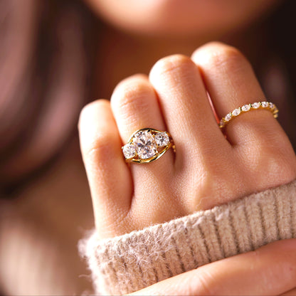 Elongated Cushion Cut Three Stone Lab-Grown Diamond Engagement Ring