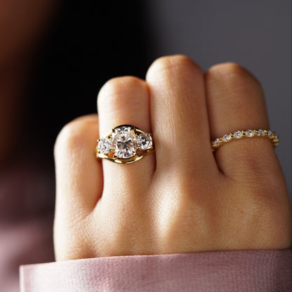 Elongated Cushion Cut Three Stone Lab-Grown Diamond Engagement Ring