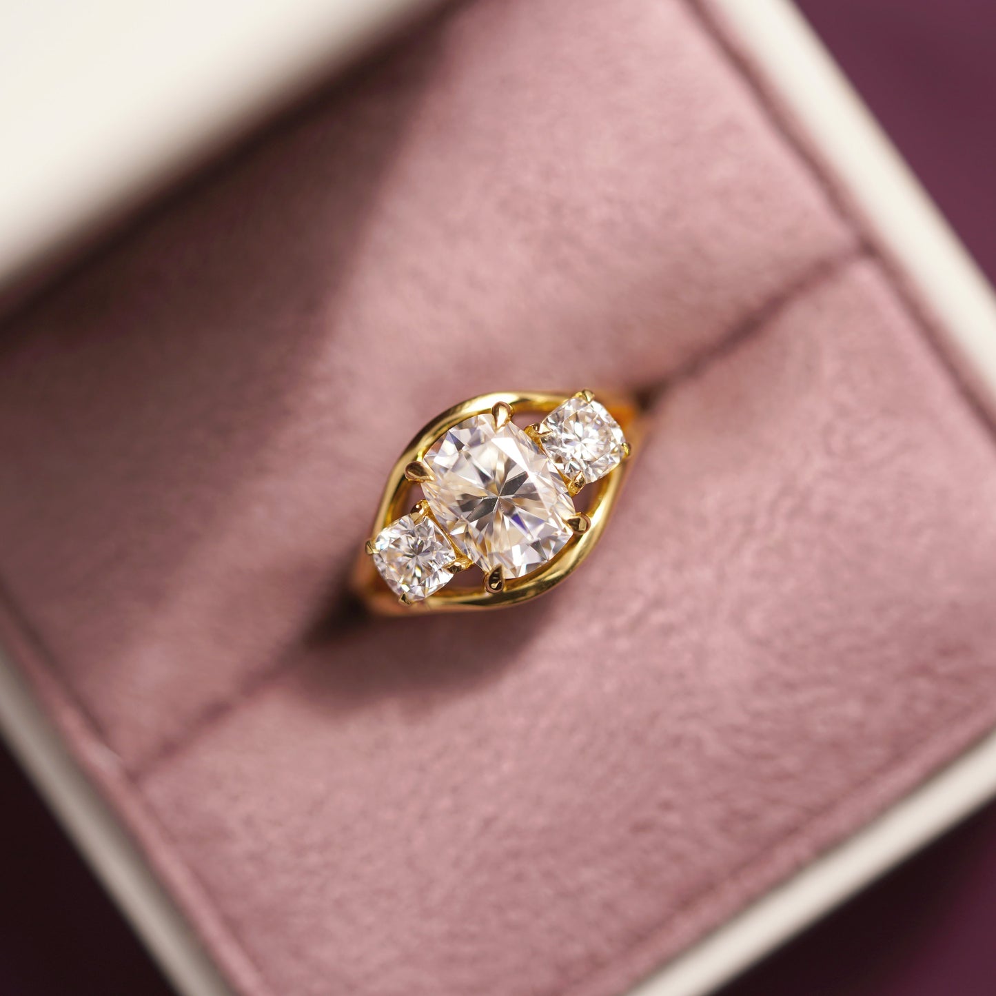 Elongated Cushion Cut Three Stone Lab-Grown Diamond Engagement Ring
