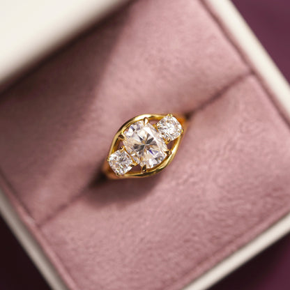 Elongated Cushion Cut Three Stone Lab-Grown Diamond Engagement Ring