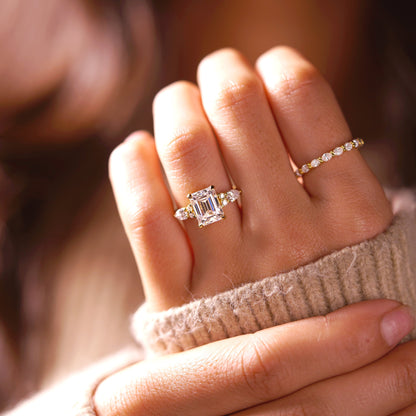 Emerald Cut Cluster Lab-Grown Diamond Engagement Ring