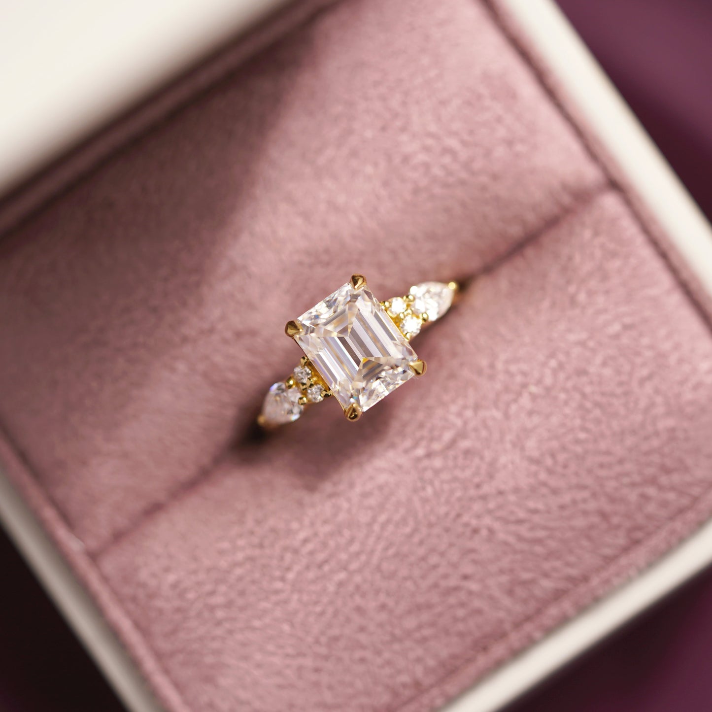Emerald Cut Cluster Lab-Grown Diamond Engagement Ring